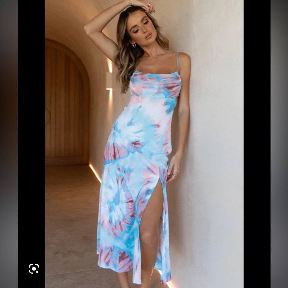 Petal & Pup Blue/Purple Tie Dye Spaghetti Strap Midi Dress with Slit